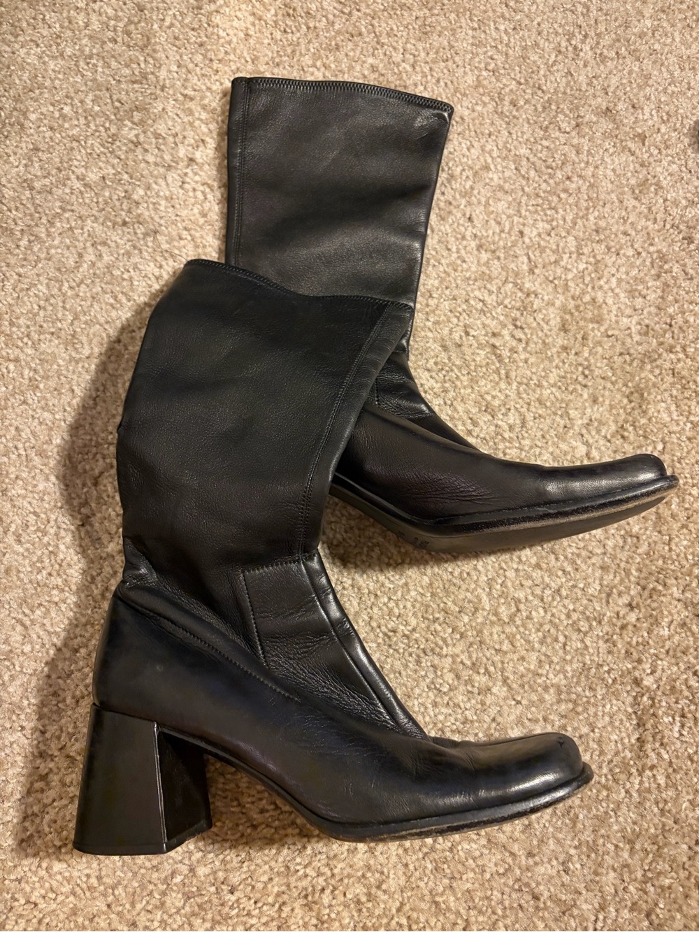 Prada Napa Stretch Leather Boot. Classic Black Leather Mid-Calf Heel Boots